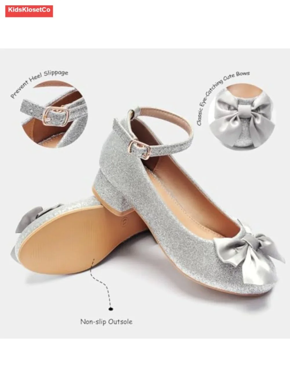 Girls Low Heels Princess Dress Up Shoes, Toddler Mary Jane Flats for Wedding